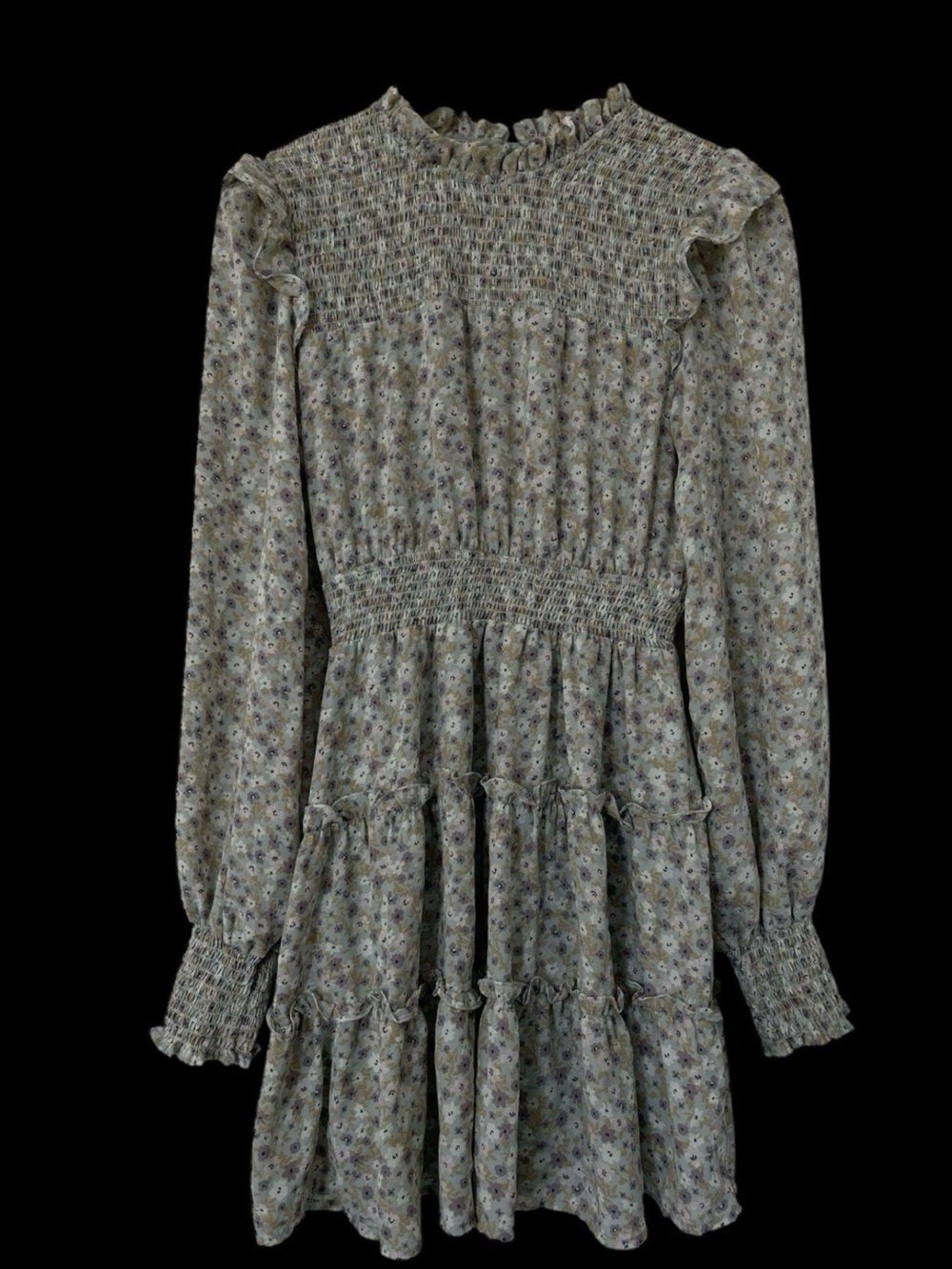By The River Floral Smocked Ruffle Mini Dress Women’s M Long Sleeve Boho